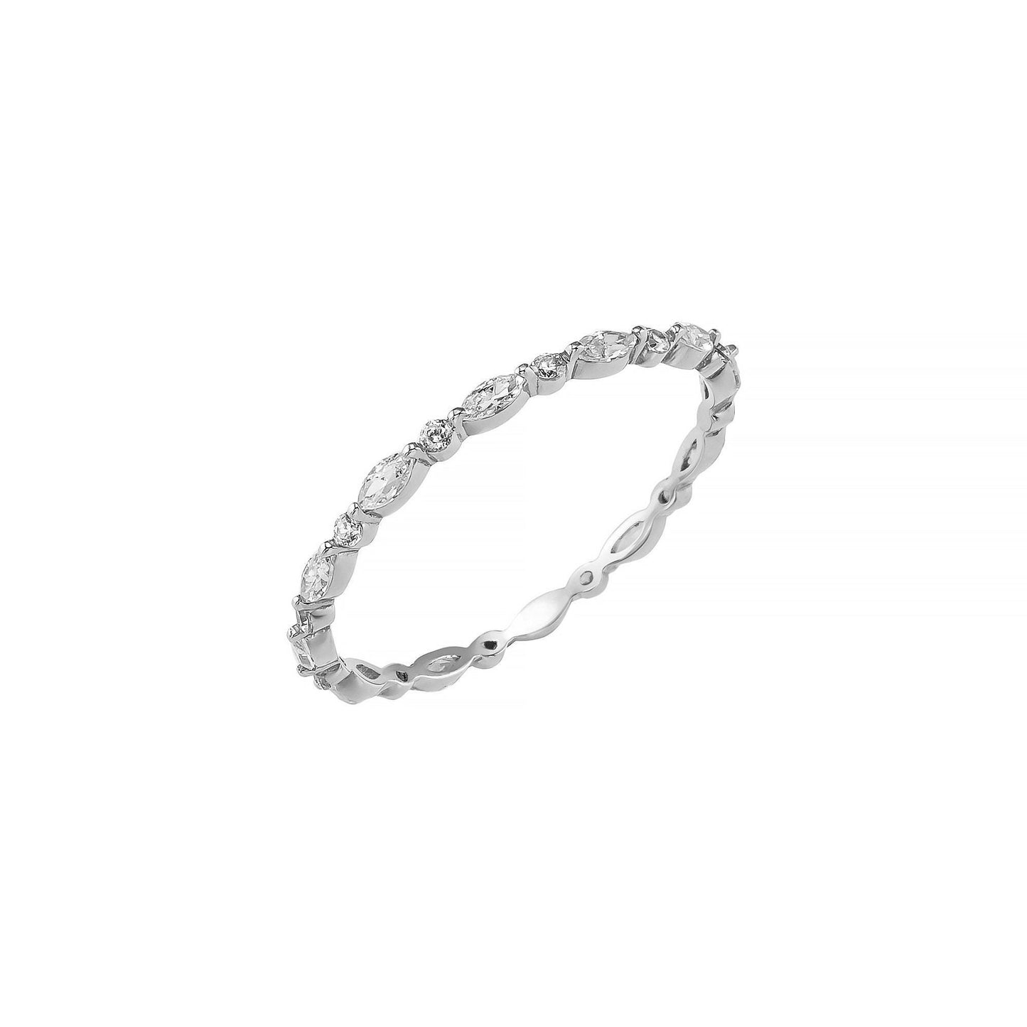 Marquise & Round Eternity Wedding Band, Dainty Stacking Ring in 14K Solid Gold, Dainty Match