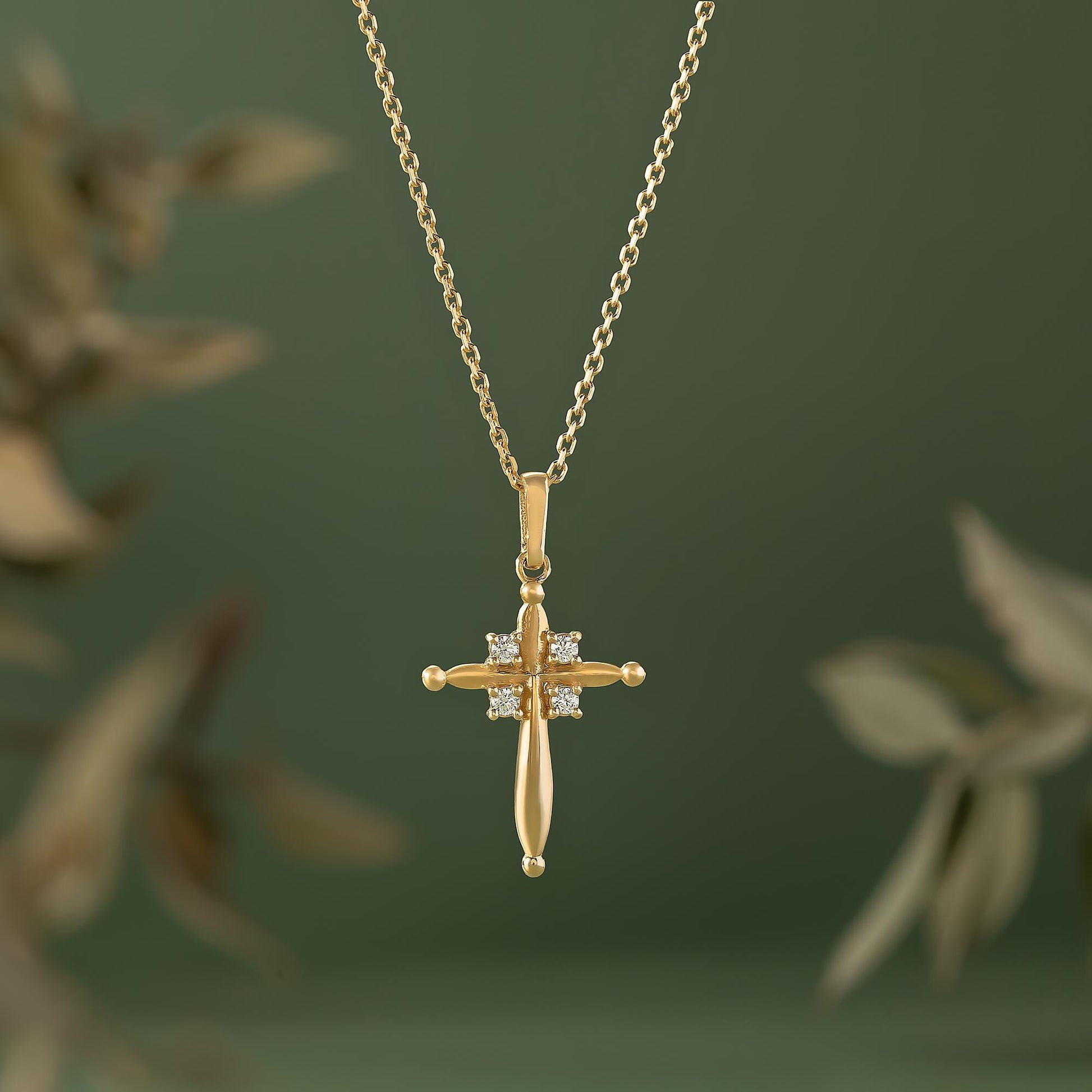 14K Solid Gold Puffy Cross Pendant, Minimalist Layering Necklace, Faith Jewelry