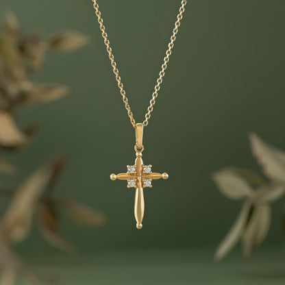 14K Solid Gold Puffy Cross Pendant, Minimalist Layering Necklace, Faith Jewelry