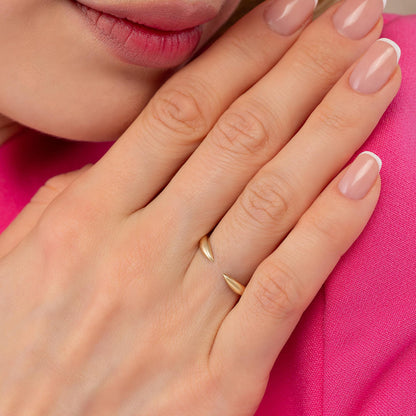 Open Cuff Ring, Minimalist Claw Band in 14K Solid Gold, Stackable Layering Style