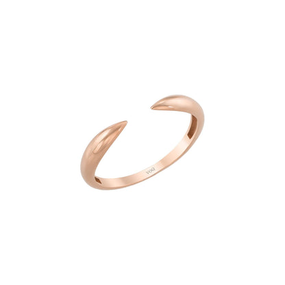 Open Cuff Ring, Minimalist Claw Band in 14K Solid Gold, Stackable Layering Style
