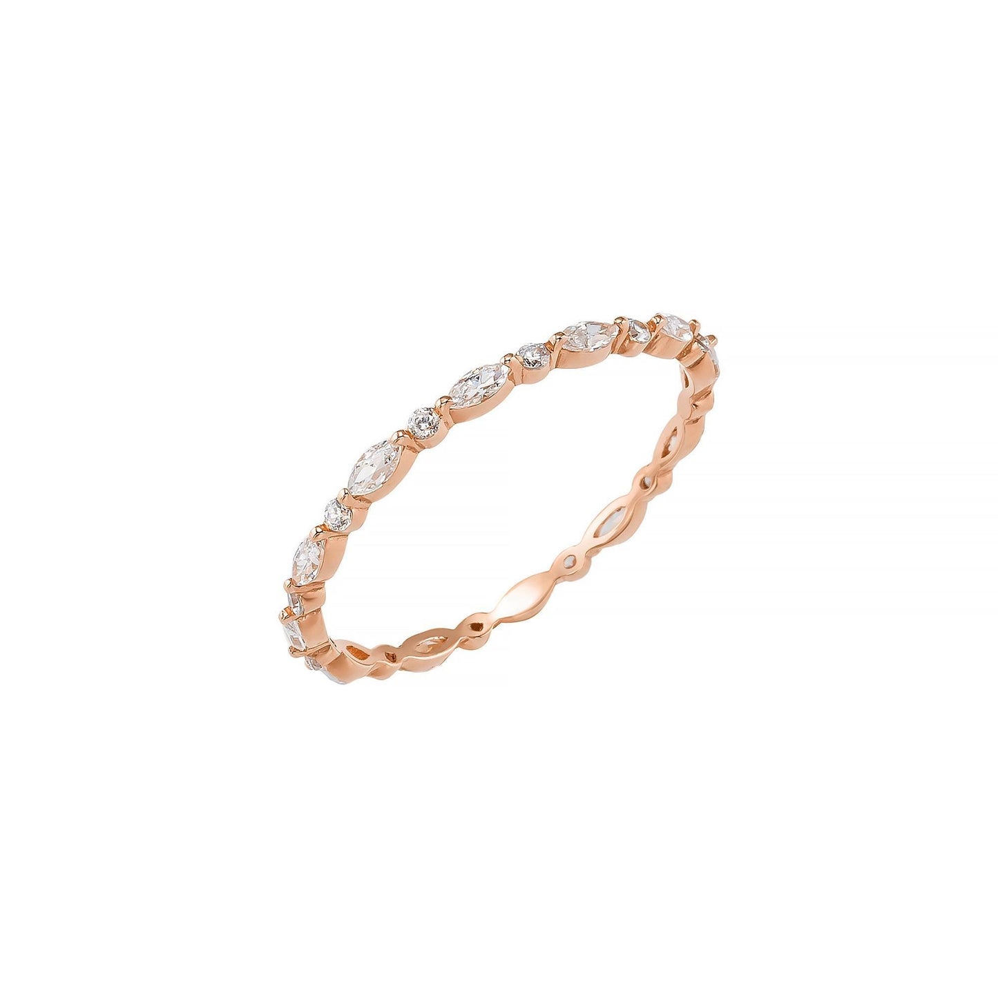 Marquise & Round Eternity Wedding Band, Dainty Stacking Ring in 14K Solid Gold, Dainty Match