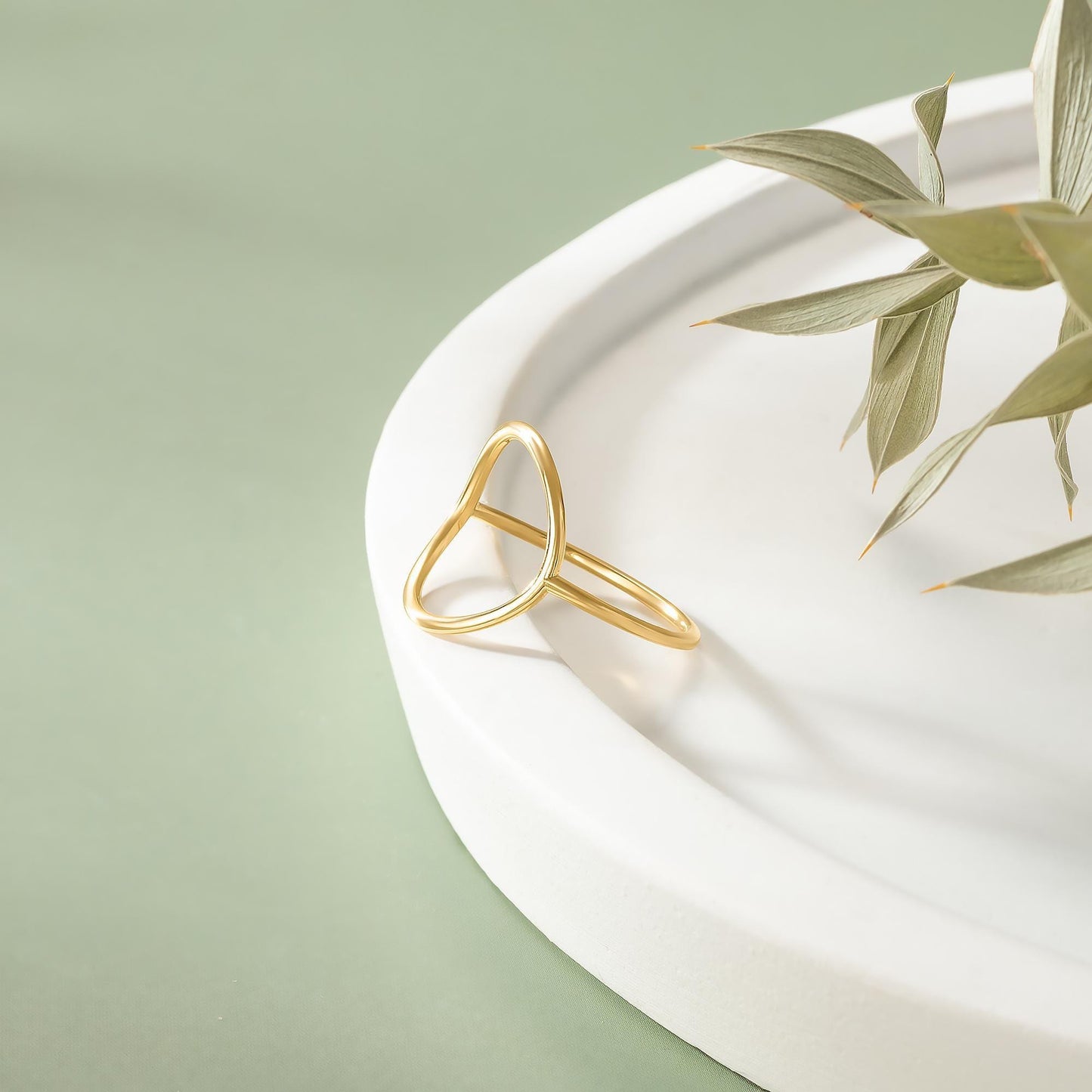 Open Circle Ring, 14K Solid Gold Geometric Band, Minimalist Dainty Stackable