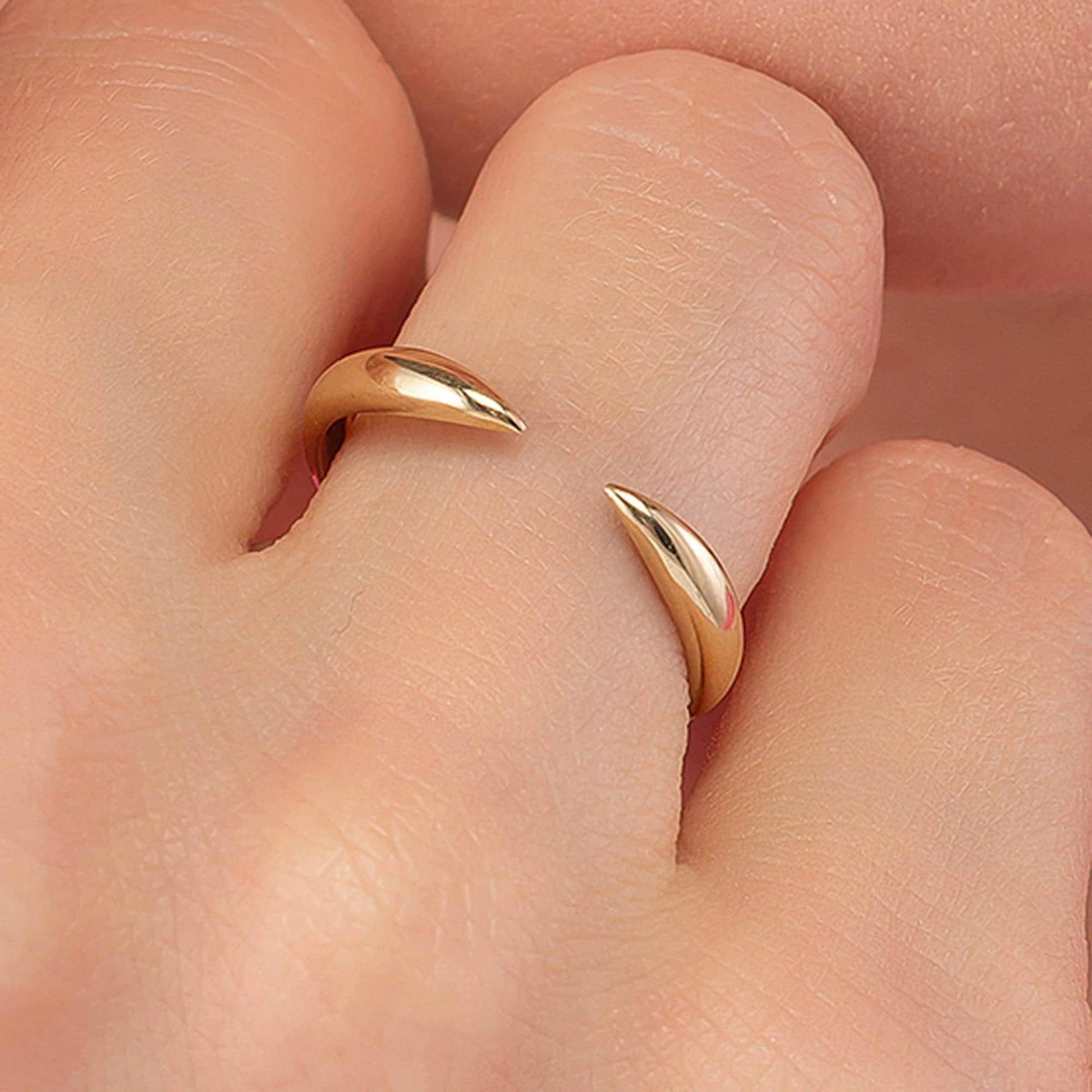 Open Cuff Ring, Minimalist Claw Band in 14K Solid Gold, Stackable Layering Style