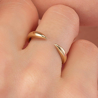 Open Cuff Ring, Minimalist Claw Band in 14K Solid Gold, Stackable Layering Style
