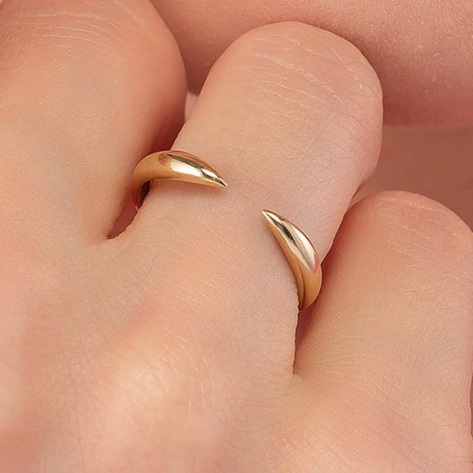 Open Cuff Ring, Minimalist Claw Band in 14K Solid Gold, Stackable Layering Style