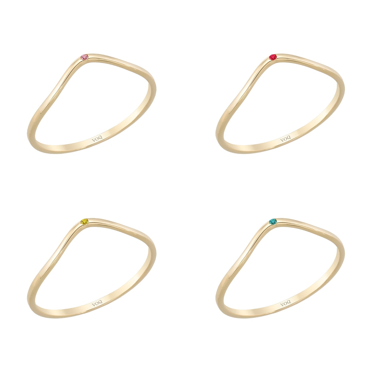 Curved Chevron Birthstone Solid Gold Ring