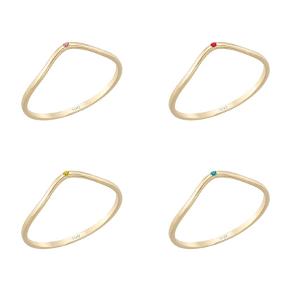 Curved Chevron Birthstone Solid Gold Ring