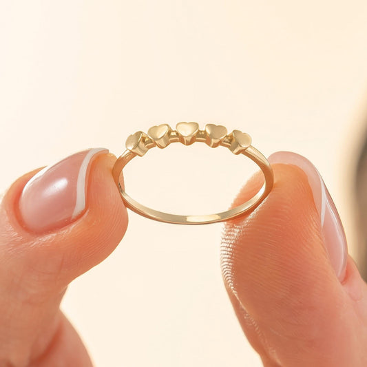 Dainty Heart Band Ring in 14K Solid Gold, Minimal Stackable Ring, Love Motif Jewelry
