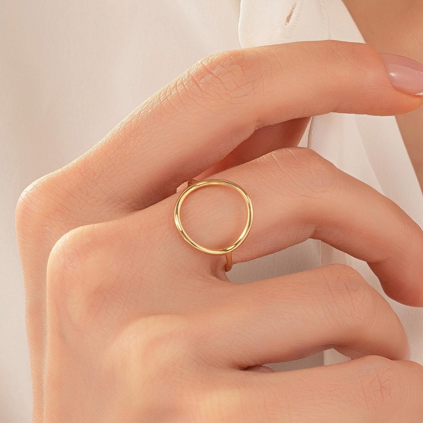Open Circle Ring, 14K Solid Gold Geometric Band, Minimalist Dainty Stackable