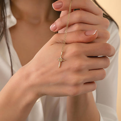 14K Solid Gold Puffy Cross Pendant, Minimalist Layering Necklace, Faith Jewelry