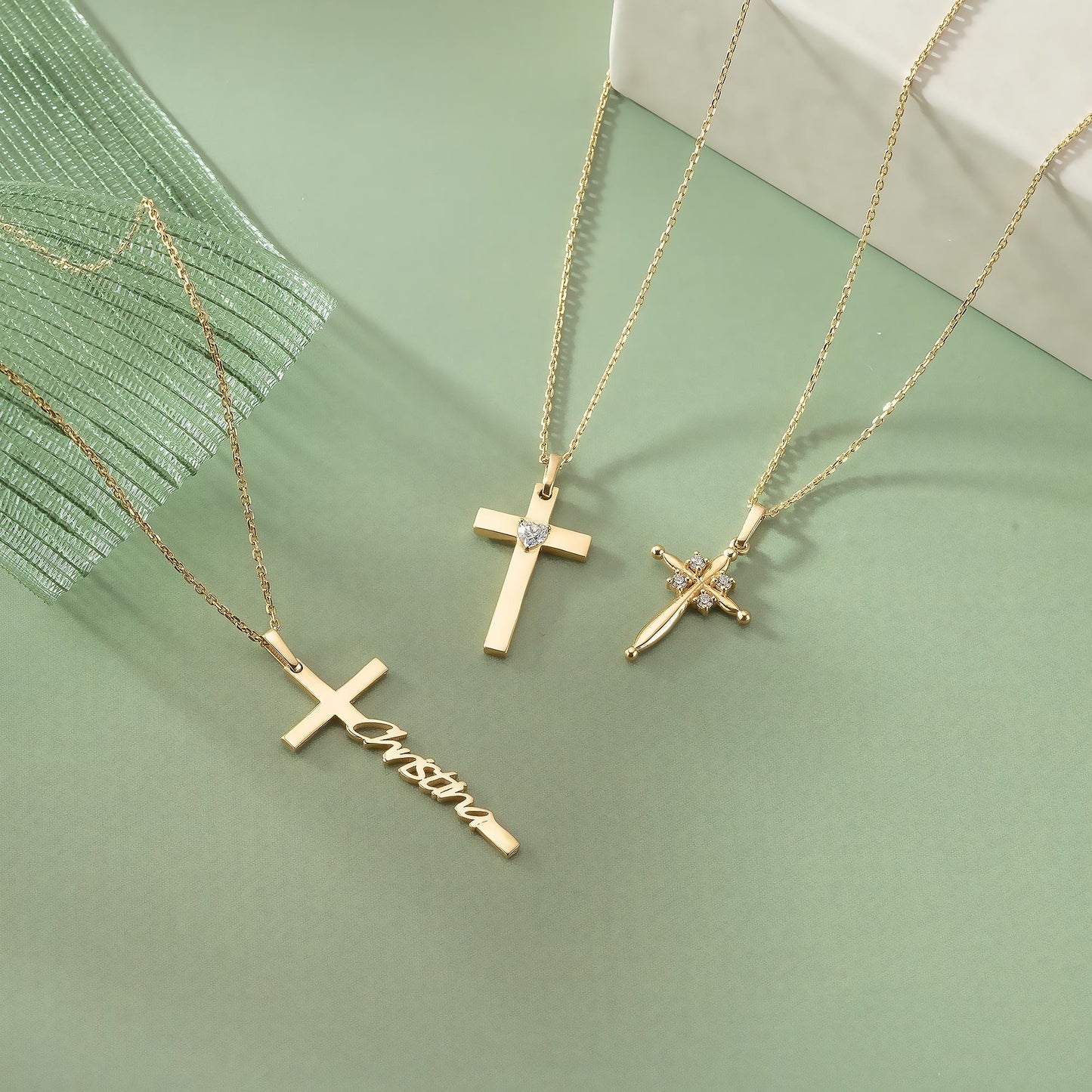 14K Solid Gold Puffy Cross Pendant, Minimalist Layering Necklace, Faith Jewelry