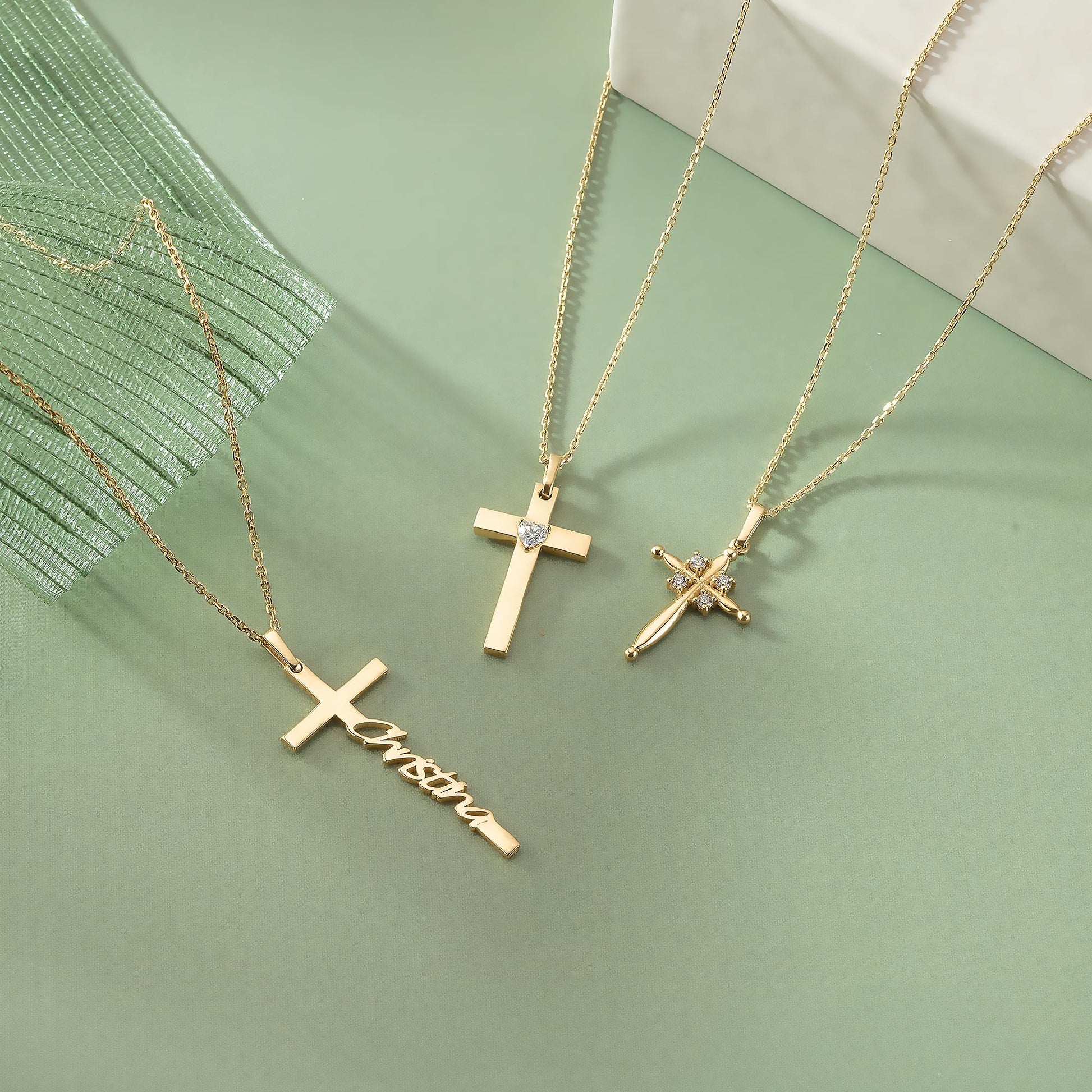 14K Solid Gold Puffy Cross Pendant, Minimalist Layering Necklace, Faith Jewelry