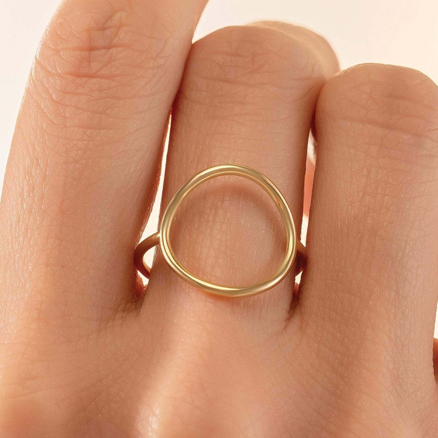 Open Circle Ring, 14K Solid Gold Geometric Band, Minimalist Dainty Stackable