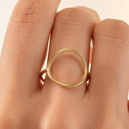 Open Circle Ring, 14K Solid Gold Geometric Band, Minimalist Dainty Stackable