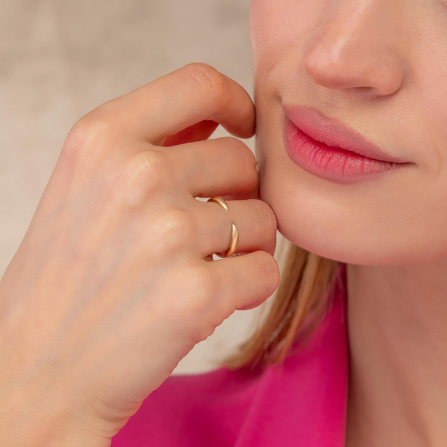 Open Cuff Ring, Minimalist Claw Band in 14K Solid Gold, Stackable Layering Style
