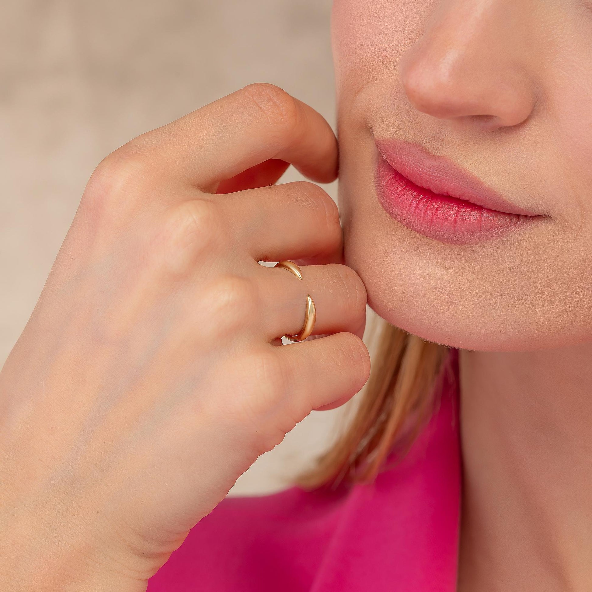 Open Cuff Ring, Minimalist Claw Band in 14K Solid Gold, Stackable Layering Style