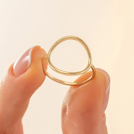 Open Circle Ring, 14K Solid Gold Geometric Band, Minimalist Dainty Stackable