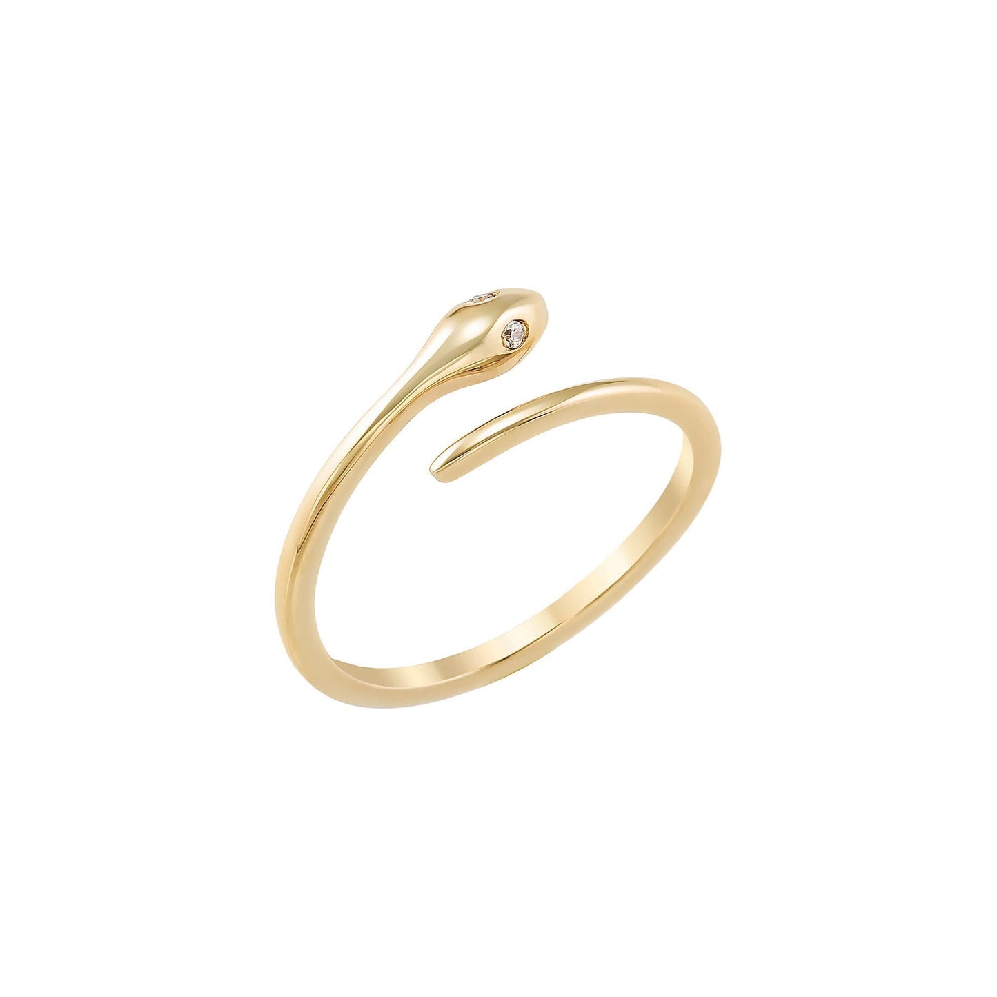A gold ring with a snake-shaped design and a small gemstone.