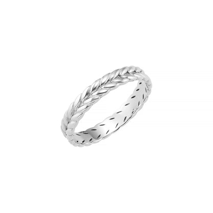 A silver ring with a braided band design.