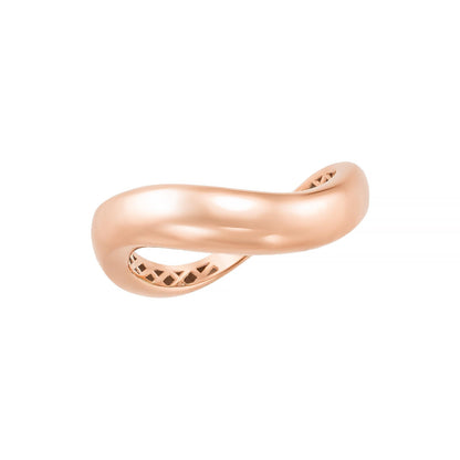 A gold-colored ring with a curved, twisted design.
