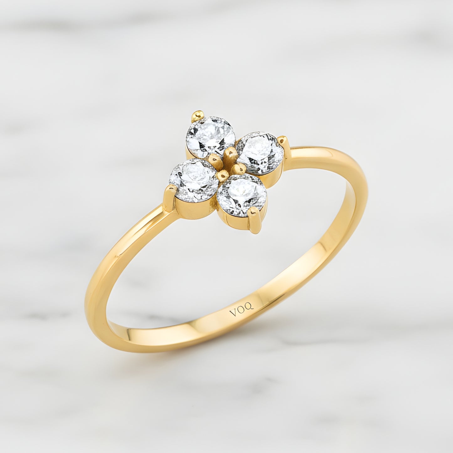 Clover Shaped Solid Gold Ring