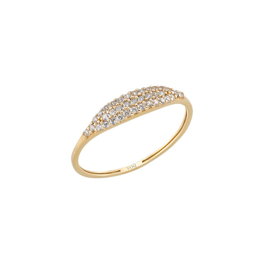 Pave Signet Solid Gold Dome Ring, Dainty Pinky Stacking Band for Women