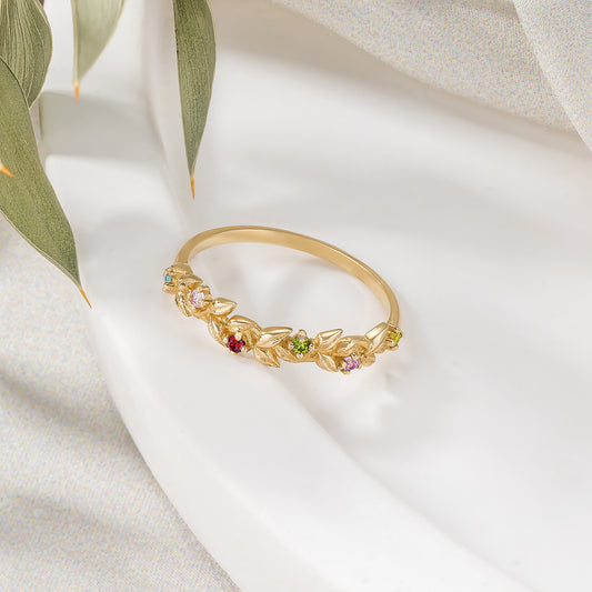 Birthstone Floral Stacking Band