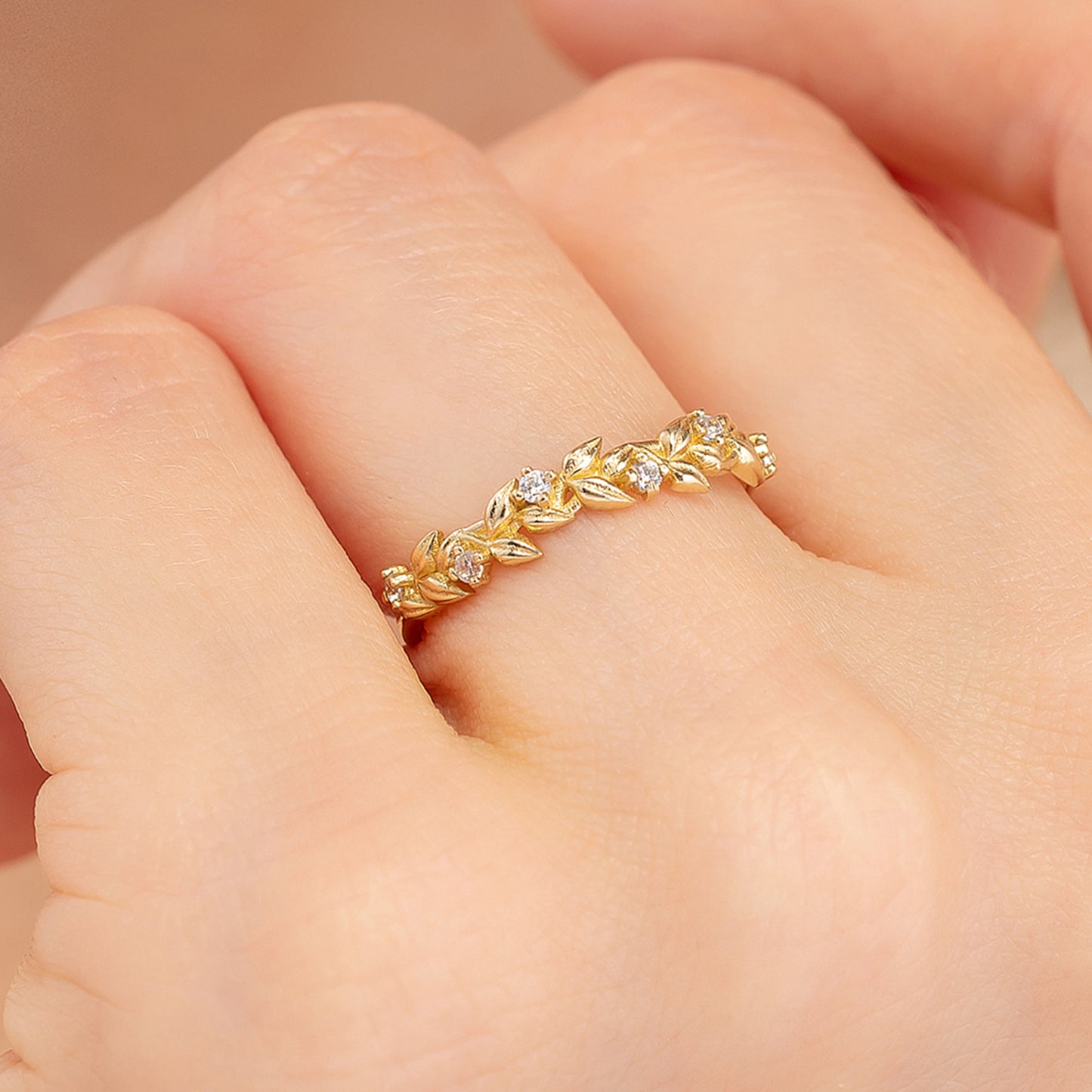 Birthstone Floral Stacking Band