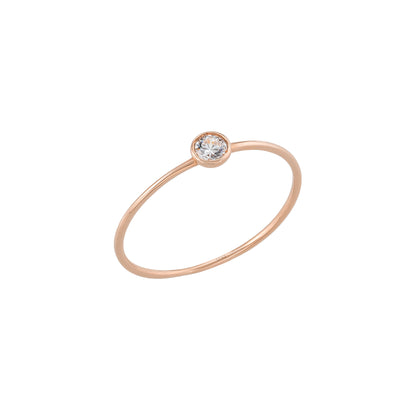 Tiny Bazel Solid Gold Single Birthstone Ring