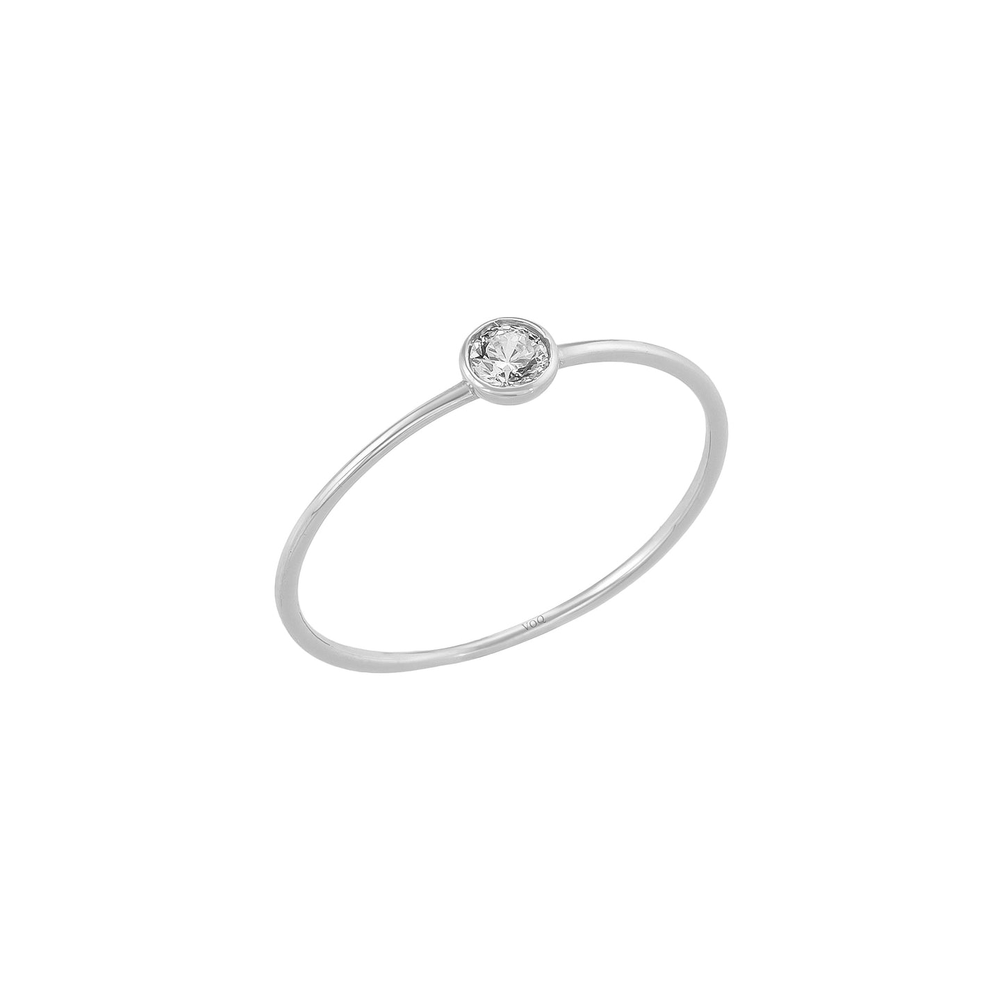 Tiny Bazel Solid Gold Single Birthstone Ring