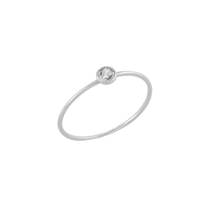 Tiny Bazel Solid Gold Single Birthstone Ring