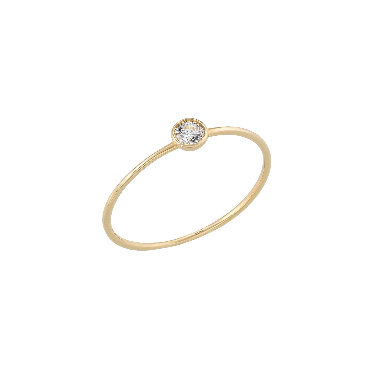 Tiny Bazel Solid Gold Single Birthstone Ring