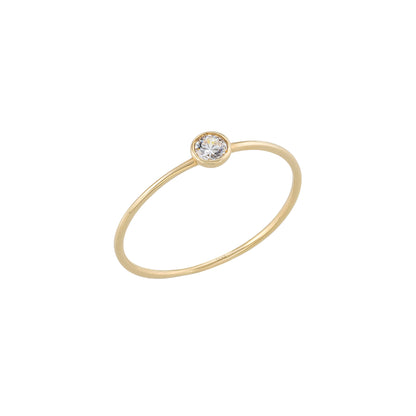Tiny Bazel Solid Gold Single Birthstone Ring