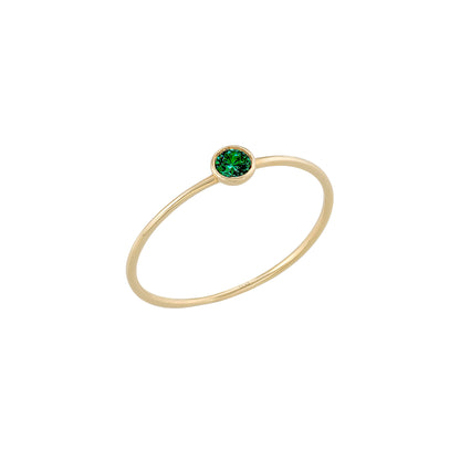 Tiny Bazel Solid Gold Single Birthstone Ring