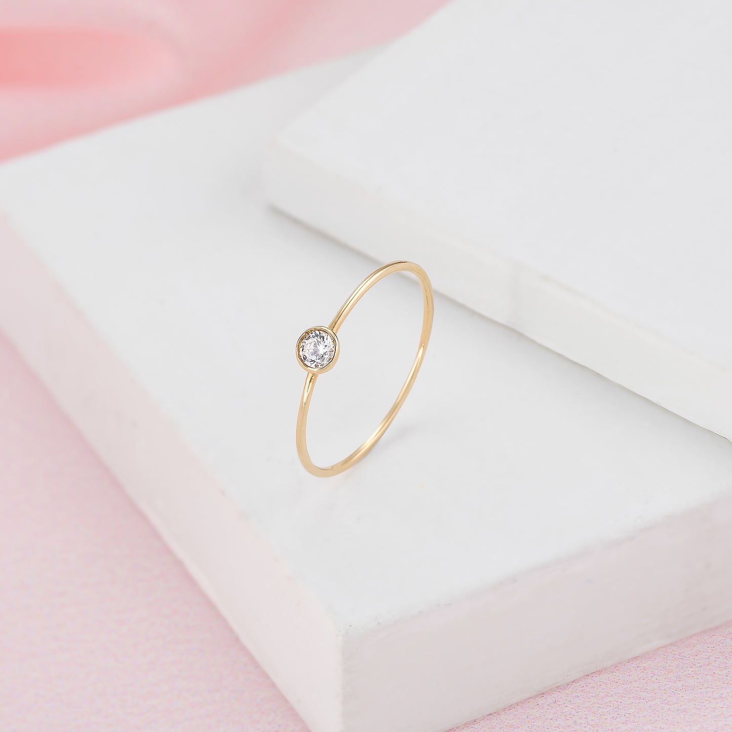 Tiny Bazel Solid Gold Single Birthstone Ring
