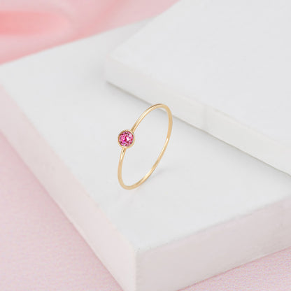 Tiny Bazel Solid Gold Single Birthstone Ring