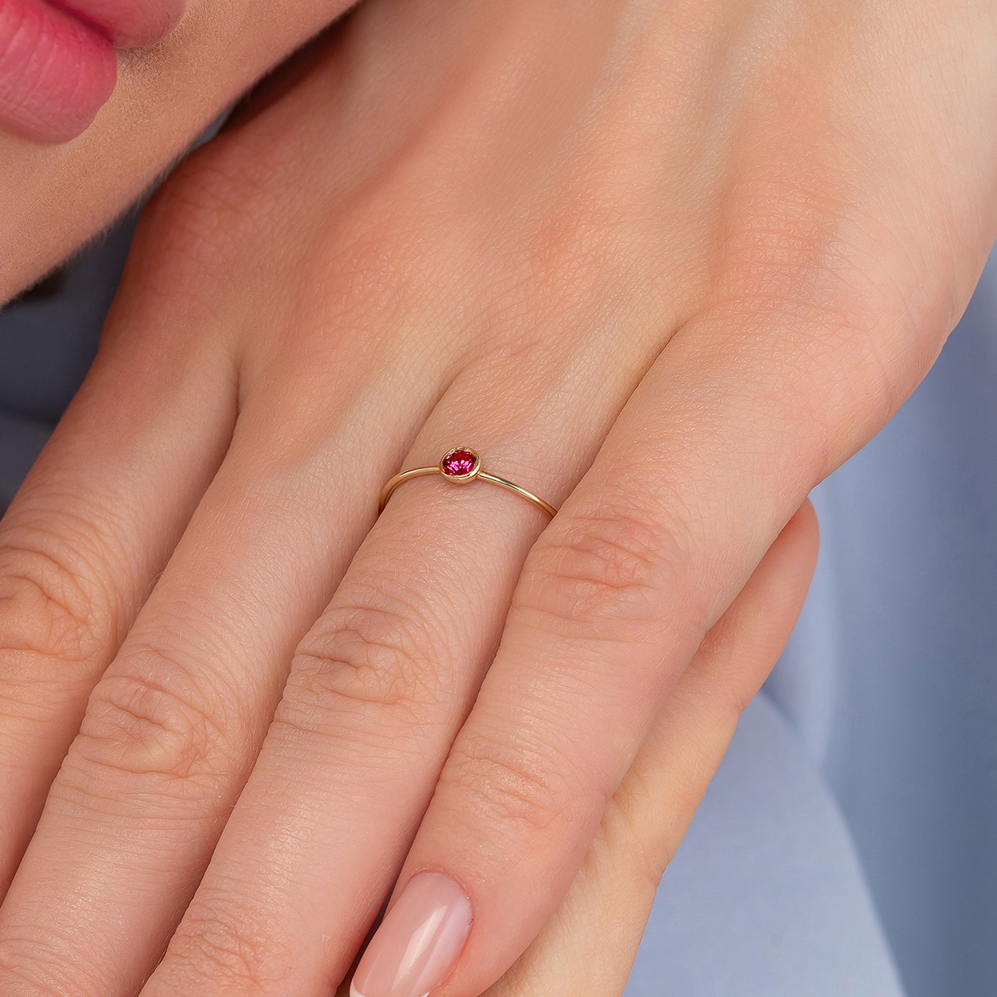 Tiny Bazel Solid Gold Single Birthstone Ring