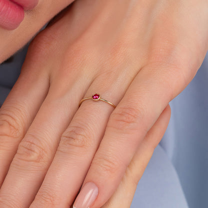Tiny Bazel Solid Gold Single Birthstone Ring
