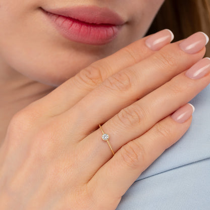 Tiny Bazel Solid Gold Single Birthstone Ring