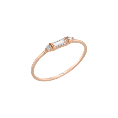 Emerald Baguette Birthstone Solid Gold Dainty Stacking Band