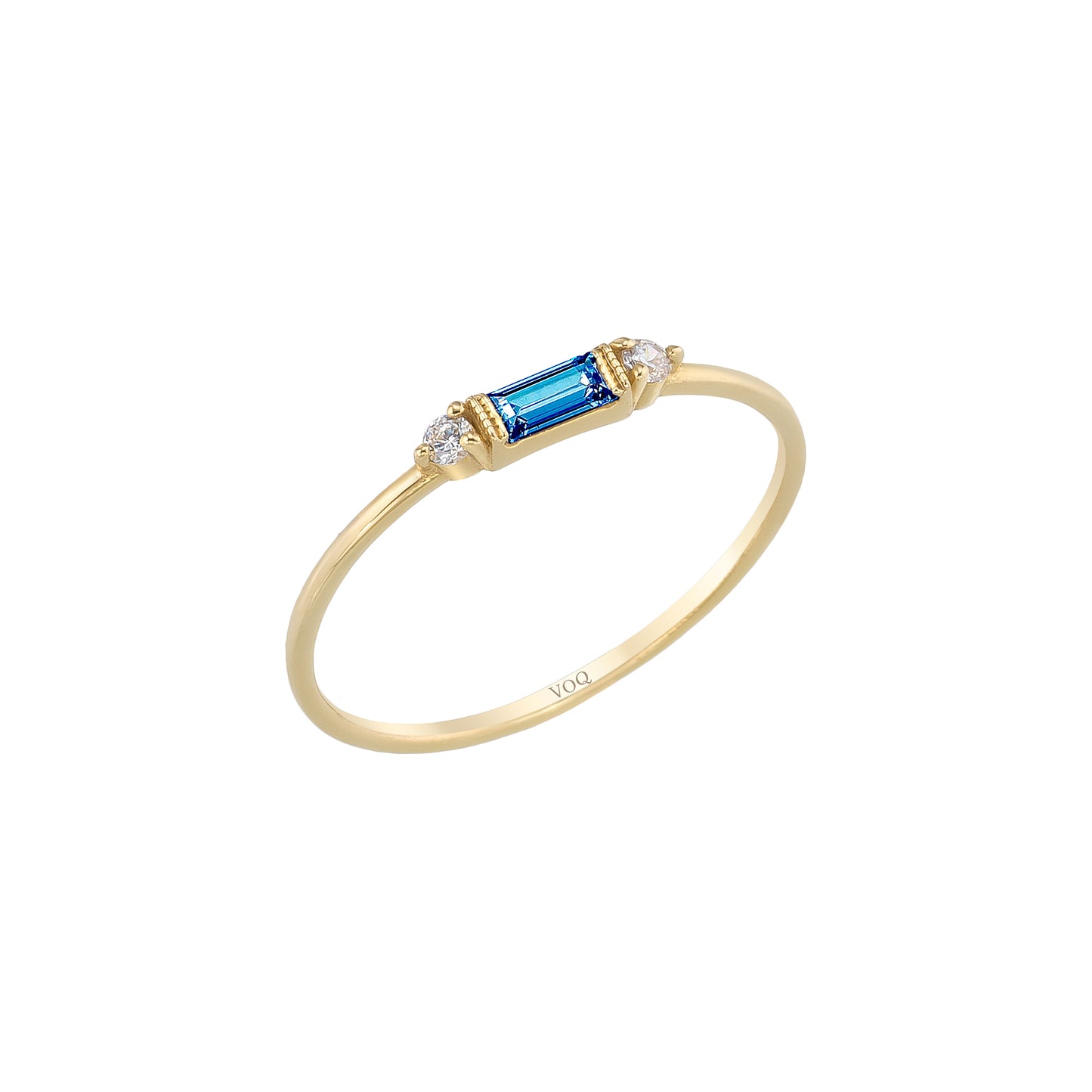 Emerald Baguette Birthstone Solid Gold Dainty Stacking Band