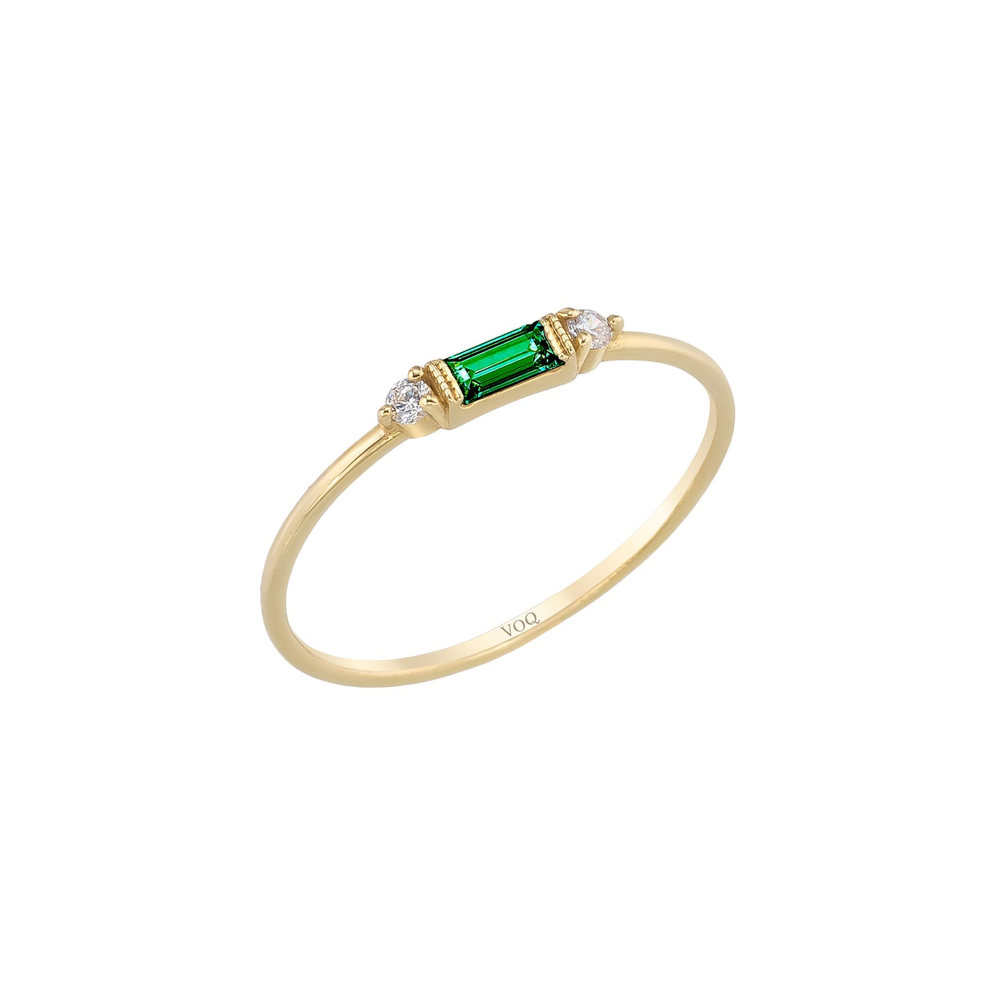 Emerald Baguette Birthstone Solid Gold Dainty Stacking Band
