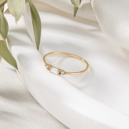 Emerald Baguette Birthstone Solid Gold Dainty Stacking Band
