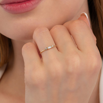 Emerald Baguette Birthstone Solid Gold Dainty Stacking Band
