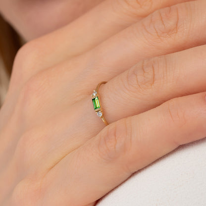 Emerald Baguette Birthstone Solid Gold Dainty Stacking Band