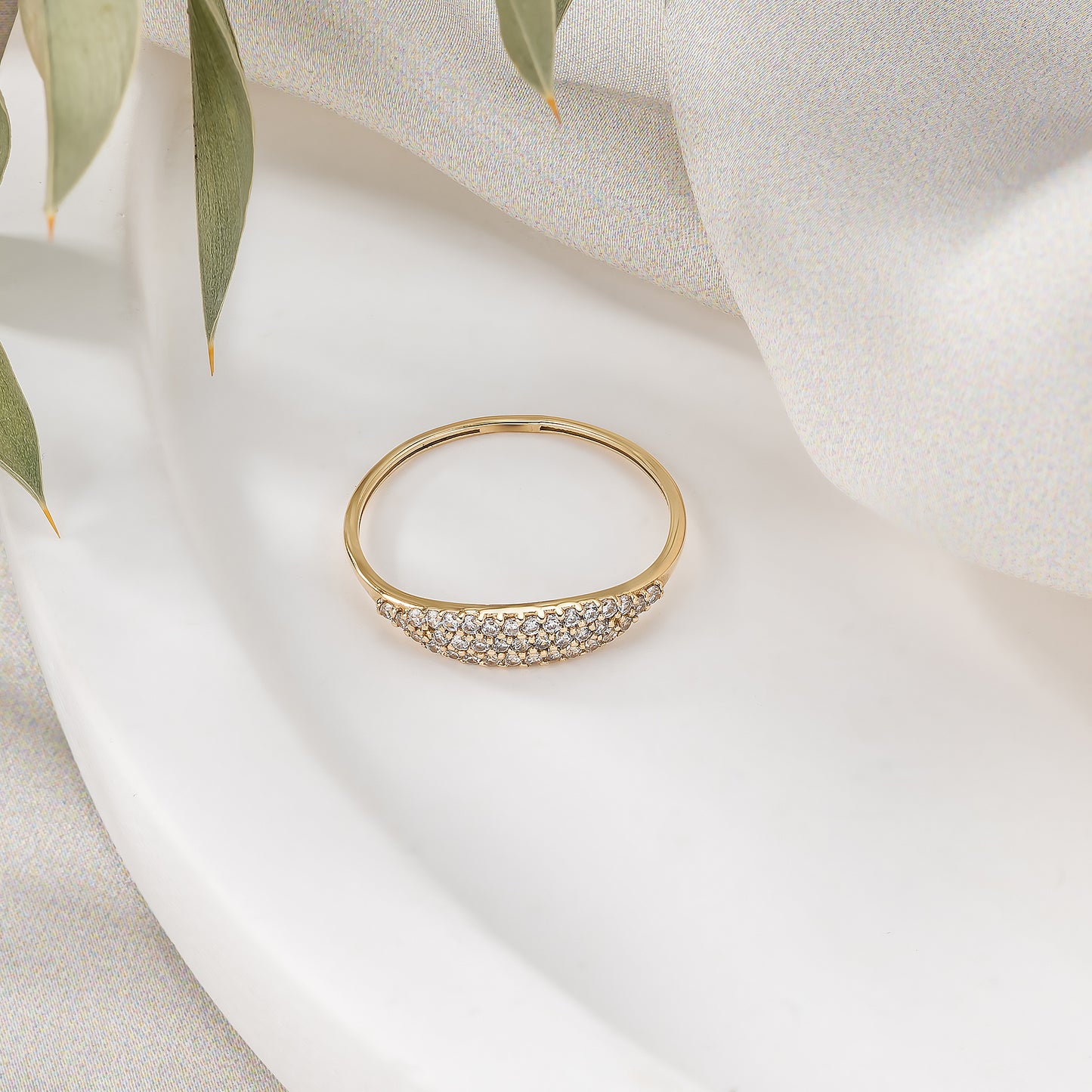 Pave Signet Solid Gold Dome Ring