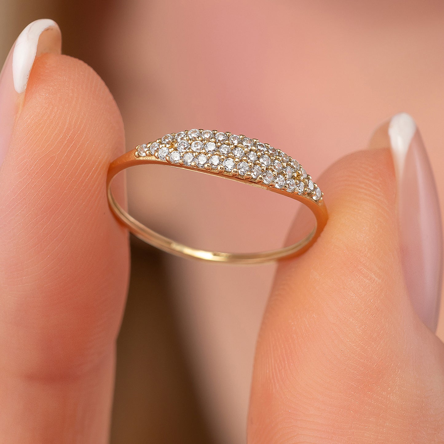 Pave Signet Solid Gold Dome Ring