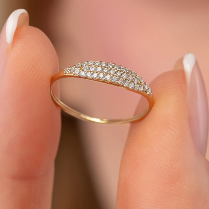 Pave Signet Solid Gold Dome Ring