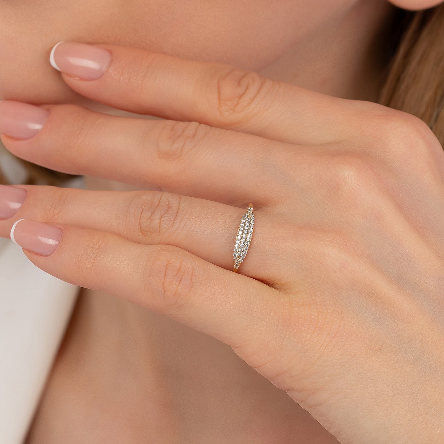 Pave Signet Solid Gold Dome Ring